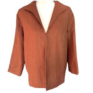 Lafayette 148 Linen Wool Silk Blazer Jacket Womens Small Brown Designer Workwear